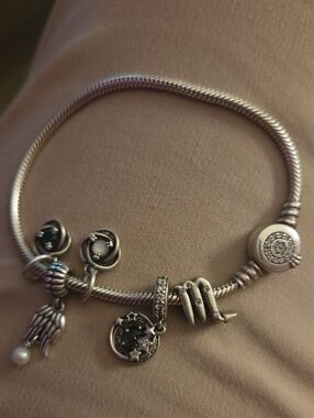 PANDORA Sterling Silver Charm Bracelet with Pearl Diamond and Star Charms